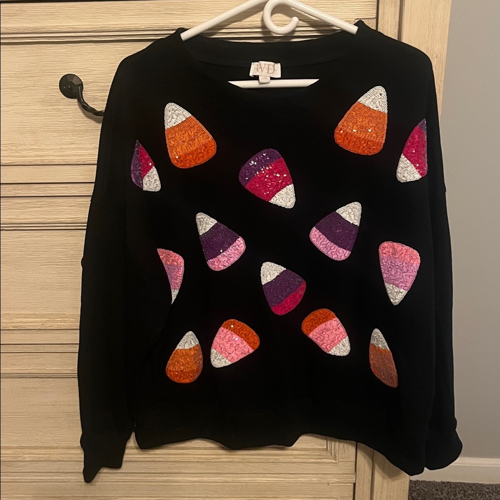 Black Sweatshirt with candy corn sequin design